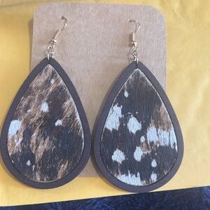 Brown and Black Western Teardrop Wooden Earrings Handmade